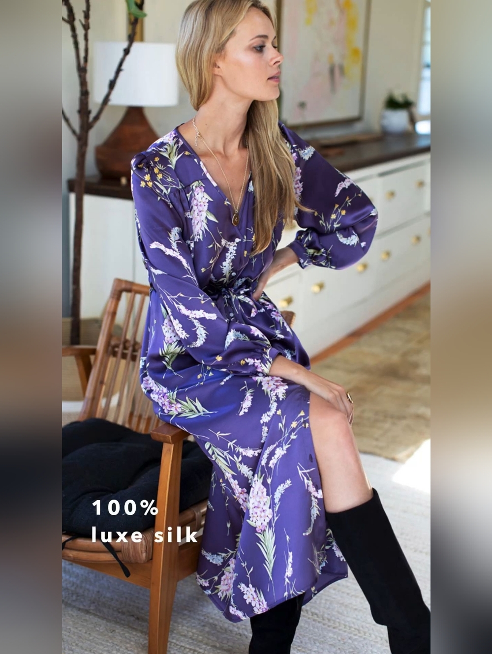Emerson Fry Lavender Floral Silk Roses Dress - Picture 2 of 9